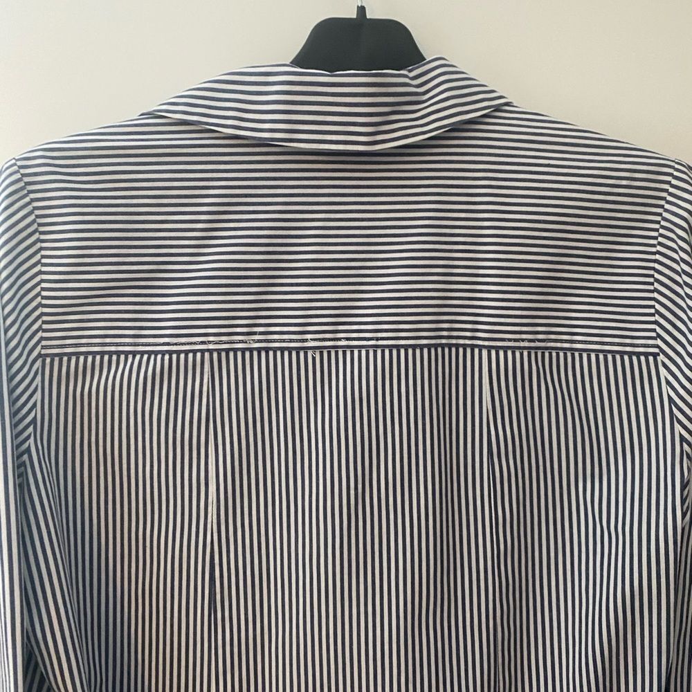 Sigrid Olsen Womens S Blue White Striped Lace Up Popover Shirt Nautical Blouse - Picture 7 of 8